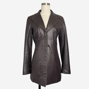 Vintage Y2K Bebe chocolate brown leather raw edge blazer neutral classic XS/S